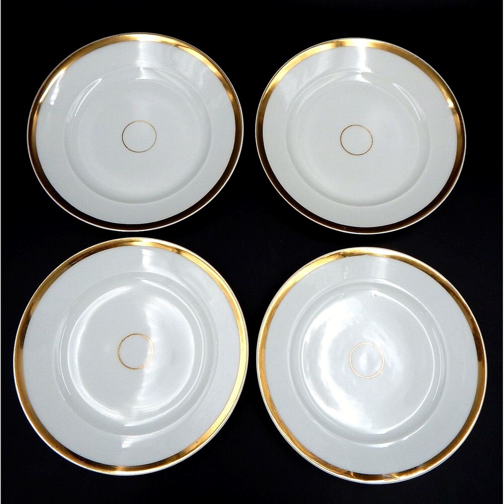 Limoges France Gold Wedding Ring Dessert Plates 7.25 Inch H & Co Porcelain Set 4